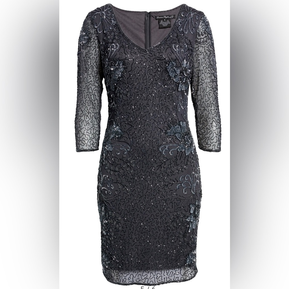 PISARRO NIGHTS Beaded V-neck Cocktail Dress size 2 NWT
